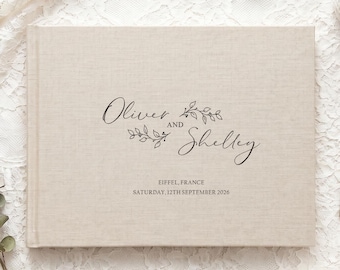 Personalized Linen Wedding Guest Book, Custom Wedding Album with Names, Elegant Reception Guest Book, Minimalist Wedding Keepsake