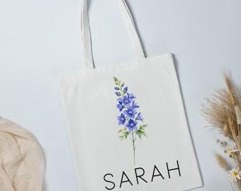 Birth Month Flower Personalized Canvas Tote Bag, Bachelorette Bridesmaid Gifts, Birthday Gift for Her, Wedding Gift, Gift for Her