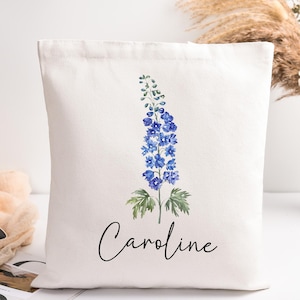 Birth Month Flower Personalized Canvas Tote Bag,Bachelorette Bridesmaid gifts, Birthday Gift for her,Wedding Gift,Gift for Mom,Women