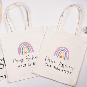 Custom Teacher Tote Bag, Teacher Name Gift Bag, Teacher Appreciation Gift Tote Bag, End of Year Teacher Gifts Bag, Rainbow Teacher Tote Bag