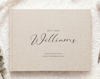Personalized Wedding Guest Book, Custom Linen Guestbook with Last Name and Date, Wedding Sign In Book, Minimalist Couple Keepsake