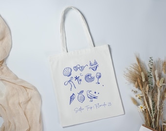 Coastal Doodle Tote Bag, Last Toast on the Coast, Custom Bachelorette Tote Bag, Bachelorette Party Favors, Destination Wedding Welcome Tote