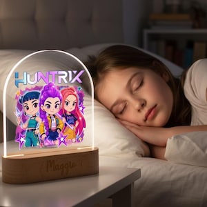 Personalised K-POP DEMON HUNTER Night Light – Custom Name Lamp, Teen Bedroom Decor, Anime Korean Fan Gift, Birthday & Christmas Present