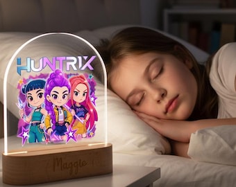 Personalised K-POP DEMON HUNTER Night Light – Custom Name Lamp, Teen Bedroom Decor, Anime Korean Fan Gift, Birthday & Christmas Present