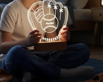 Personlig basebollhandskar LED-nattlampa, personlig nattlampa, sportbasebollnattlampa, presenter till basebollspelare, sovrumsinredning