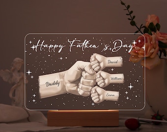 Custom Father's Day LED Night Light,Personalized Family Hands with Kids Names,Father’s Day Gifts,Gift for Dad,Custom Night Light Family Bond
