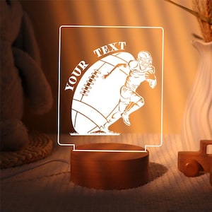 Custom Personalized Name Engrave LED 16 Colors Night Light Up Table Desk Lamp Boys Sports School Team Football Choice Design Room Décor Gift