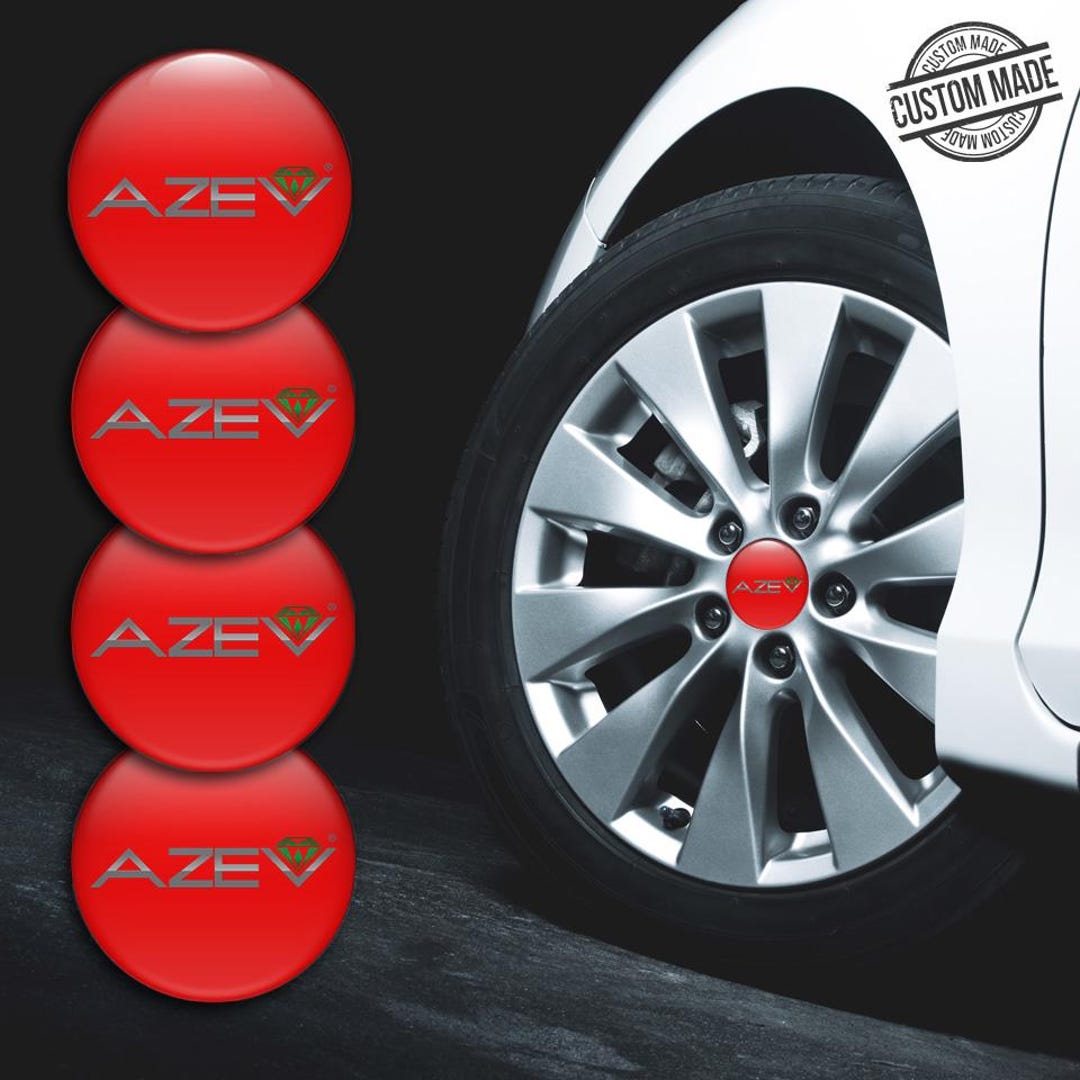 4x SET 3D Printed AZEV Center Hub Caps Domed Adhesive Sticker Sport ...