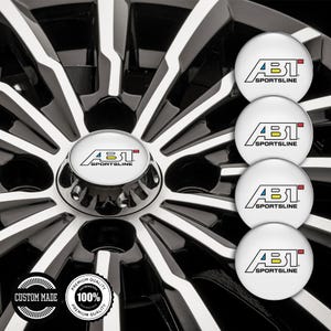 4x SET 3D Printed ABT Center Hub Cap Domed Adhesive Sticker Sport Auto Car Fan Cover Logo Emblem Badge Handmade Personalized Rim Wheel Decal
