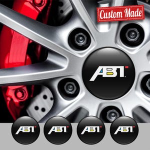 4x SET 3D Printed ABT Center Hub Cap Domed Adhesive Sticker Sport Auto Car Fan Cover Logo Emblem Badge Handmade Personalized Rim Wheel Decal
