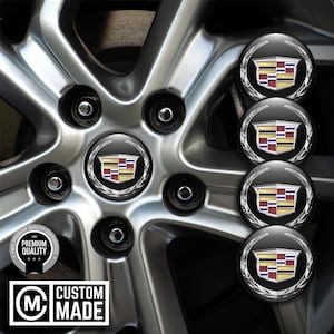 SET di 4 adesivi per cerchioni centrali a cupola CADILLAC stampati in 3D, copridisco in resina epossidica, design personalizzato, decalcomanie fatte a mano, articolo personalizzato
