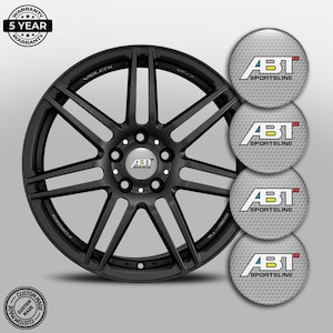 4x SET 3D Printed ABT Center Hub Cap Domed Adhesive Sticker Sport Auto Car Fan Cover Logo Emblem Badge Handmade Personalized Rim Wheel Decal