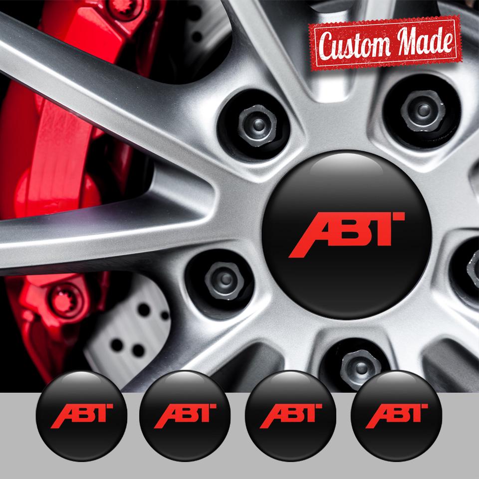 4x SET 3D Printed ABT Center Hub Cap Domed Adhesive Sticker Sport Auto Car Fan Cover Logo Emblem Badge Handmade Personalized Rim Wheel Decal