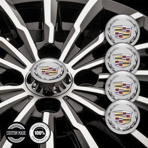 SET di 4 adesivi per cerchioni centrali a cupola CADILLAC stampati in 3D, copridisco in resina epossidica, design personalizzato, decalcomanie fatte a mano, articolo personalizzato