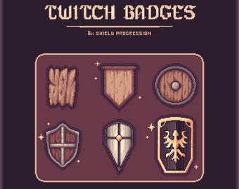 Twitch Sub Badges | Pixel Shield Progression Set – 6 Tier Subscriber Icons for Streamers