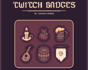 Twitch Sub Badges | Pixel Tavern Prop Set – 6 Tier Subscriber Icons for Streamers