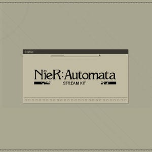 May include: A digital graphic featuring the text "NieR:Automata STREAM KIT" in a stylized font. The text is set against a light beige background with a grid pattern and a dark gray rectangular frame.
