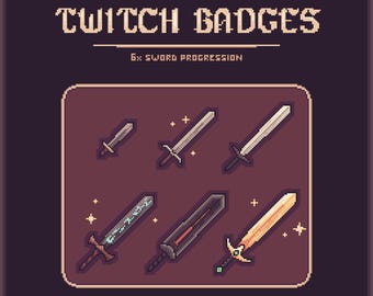 Twitch Sub Abzeichen | Fantasy Pixel Sword Fortschritt Set - 6 Ebenen Sub Icons für Streamer