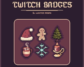 Christmas Twitch Sub Badges | Pixel Holiday Prop Set – 6 Tier Subscriber Icons for Streamers