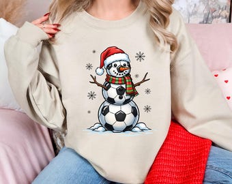 Christmas Soccer Ball Snowman Shirt, Santa Soccer Ball Snowman T-Shirt, Merry Christmas Sweatshirt, X-mas Football Tee, Christmas Party Tee