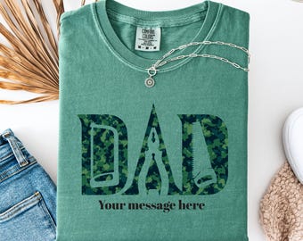 Comfort Colors® Camo Dad Shirt with Tools, Father’s Day Gift, Handy Dad Tee, Custom Message T-Shirt for Him, Gift for Dad, Gift for Him
