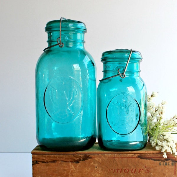 Vintage Ball Bicentennial Aqua Blue Canning Jars
