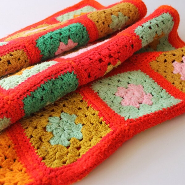 Vintage Orange Granny Squares Crochet
