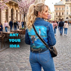 Handbemalte Nautische Jeansjacke - Leuchtturm Souvenir