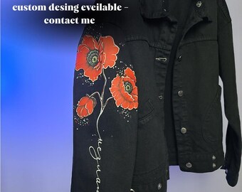 Repurposed Denim Jacket • Poppy Flower Dreams - Etsy