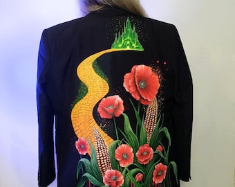 Personalized Hand Painted Jacket – Fantasy Inspired Blazer – Emerald City Artwork – Custom Wearable Fashion