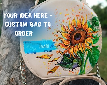 Personalized Hand-Painted Eco-Leather Sunflower Bag: Custom Art
