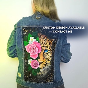 Hand-Painted Leopard Denim Jacket: Custom Street Art