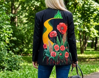 Marynarka malowana ręcznie na zamówienie – kurtka Emerald City Fantasy Art