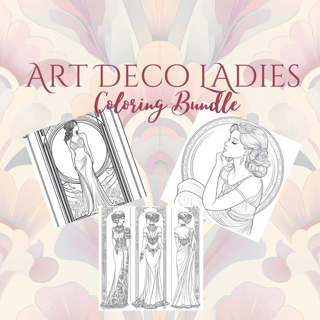 Art Deco Ladies, Adult Coloring Pages, Art Deco Patterns, 20 Pages, 8.5 ...