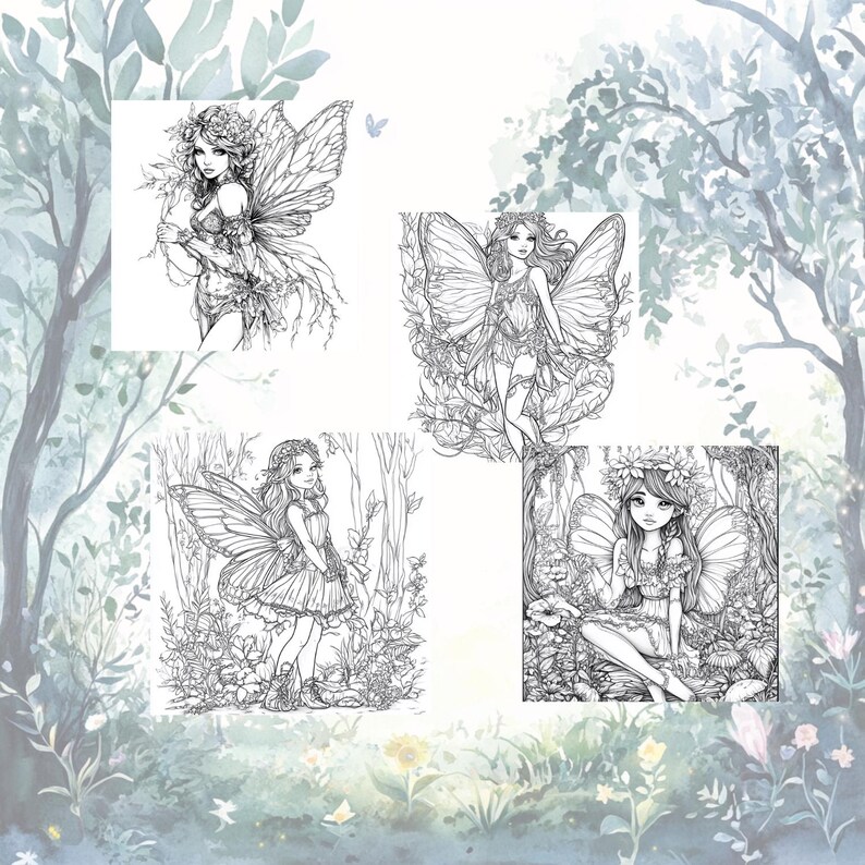 40 Enchanted Fairy Coloring Pages - Adult Coloring Book, Fantasy ...
