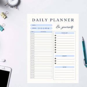 Printable Daily Planner 24 Hours Schedule Organizer To Do List Urgent Tasks and Notes Productivity and Time Blocking Template