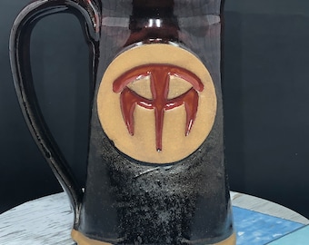 Eye of Sauron inspired mug, red over black glaze