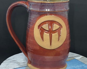 Eye of Sauron inspired mug, dark flux over red glaze