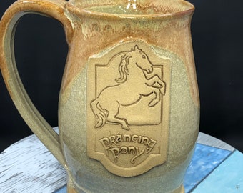 Prancing Pony inspired mug, 16 ounces, brown over oatmeal glaze