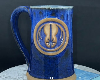 Star Wars inspired Jedi mug, 16 ounces, flux over blue glaze