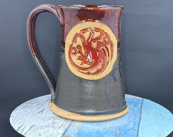 Targaryen Dragon Medallion Mug, Glazed Red Over Black, 16 oz Capacity
