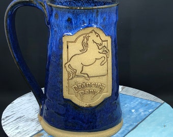 Prancing Pony inspired mug, 16 ounces, flux over blue glaze