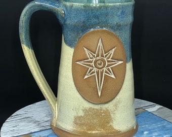 Mug of Galadriel, star of the house of Finarfin, shire blue over rust glaze