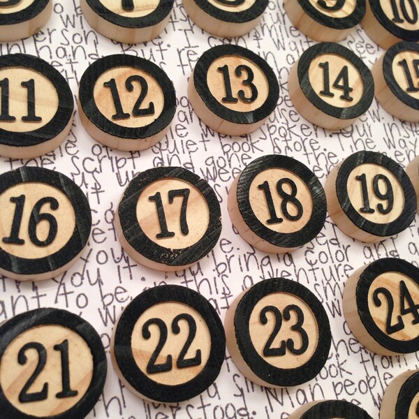 Black Decorative Wooden Bingo Tiles 31pcs // Numbers 1-31