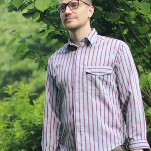 90s pink striped mens short sleeve buttondown, Vintage Menswear, Levis Button Shirt, Hipster Shirt, Father&#39;s Day, Gift for Him, Surfer Dude
