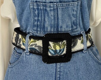 Vintage Jacquard Belt With Beige Floral Pattern, Y2K 90s - Etsy display picture 1