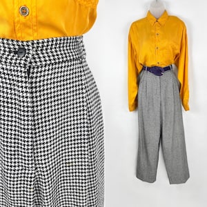90s black and white houndstooth high waist trousers Size 10, 27 inch waist, Light Academia Rockabilly Secretary 90s Clothing 90s Aesthetic