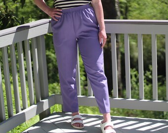 80s vintage lavender purple poly twill high waist tapered easy pants Small 26 inch waist Purple Pants Granny Pants Wisteria Purple Normcore