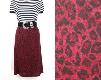 90s dark red leopard print pencil skirt, Medium, 27 inch waist, Red Animal Print, Rockabilly Skirt, Bettie Page, Pinup, 90s Aesthetic VSCO