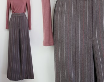 90s taupe and pink pinstriped high waist wide leg trousers, Long Inseam, 27 inch waist, Light Academia, 90s Wide Leg, Katharine Hepburn